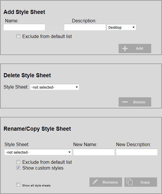 add, delete or rename style sheets